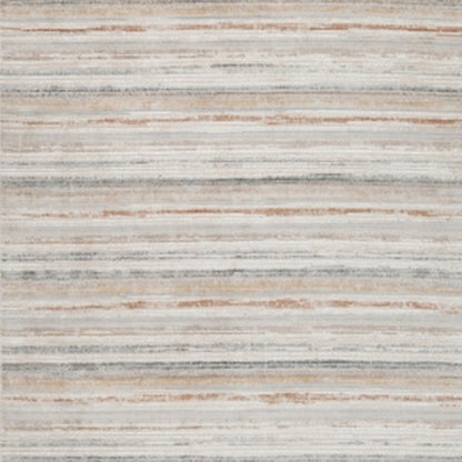 Neyo 8 x 10 Large Area Rug, Machine Woven White Brown Striped Pattern
