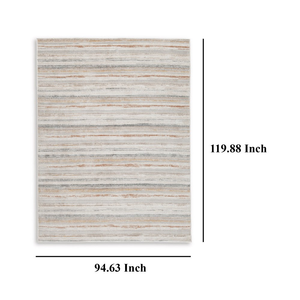 Neyo 8 x 10 Large Area Rug, Machine Woven White Brown Striped Pattern