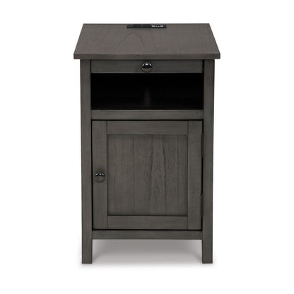 Gena Side End Table, Shelf and Pull Out Tray, Gray Solid Wood 24 Inch
