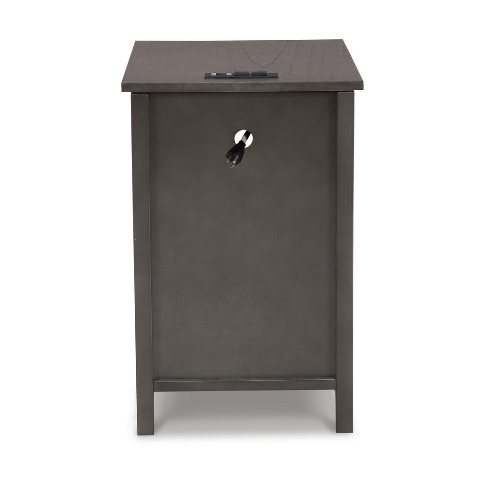 Gena Side End Table, Shelf and Pull Out Tray, Gray Solid Wood 24 Inch