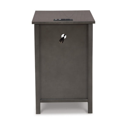 Gena Side End Table, Shelf and Pull Out Tray, Gray Solid Wood 24 Inch