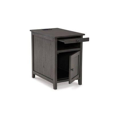 Gena Side End Table, Shelf and Pull Out Tray, Gray Solid Wood 24 Inch