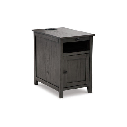 Gena Side End Table, Shelf and Pull Out Tray, Gray Solid Wood 24 Inch