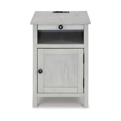 Gena Side End Table, Shelf and Pull Out Tray, White Solid Wood 24 Inch