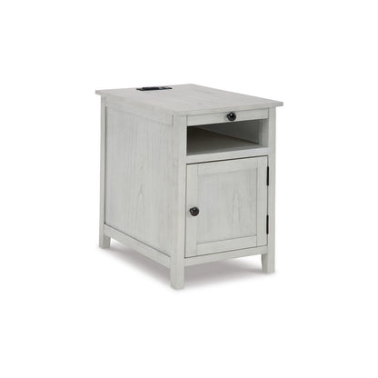 Gena Side End Table, Shelf and Pull Out Tray, White Solid Wood 24 Inch