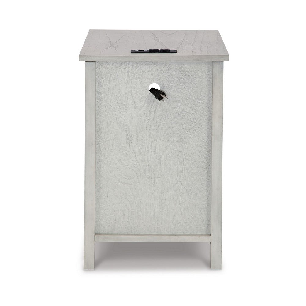 Gena Side End Table, Shelf and Pull Out Tray, White Solid Wood 24 Inch