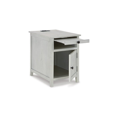 Gena Side End Table, Shelf and Pull Out Tray, White Solid Wood 24 Inch