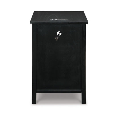 Gena Side End Table, Shelf and Pull Out Tray, Black Solid Wood 24 Inch