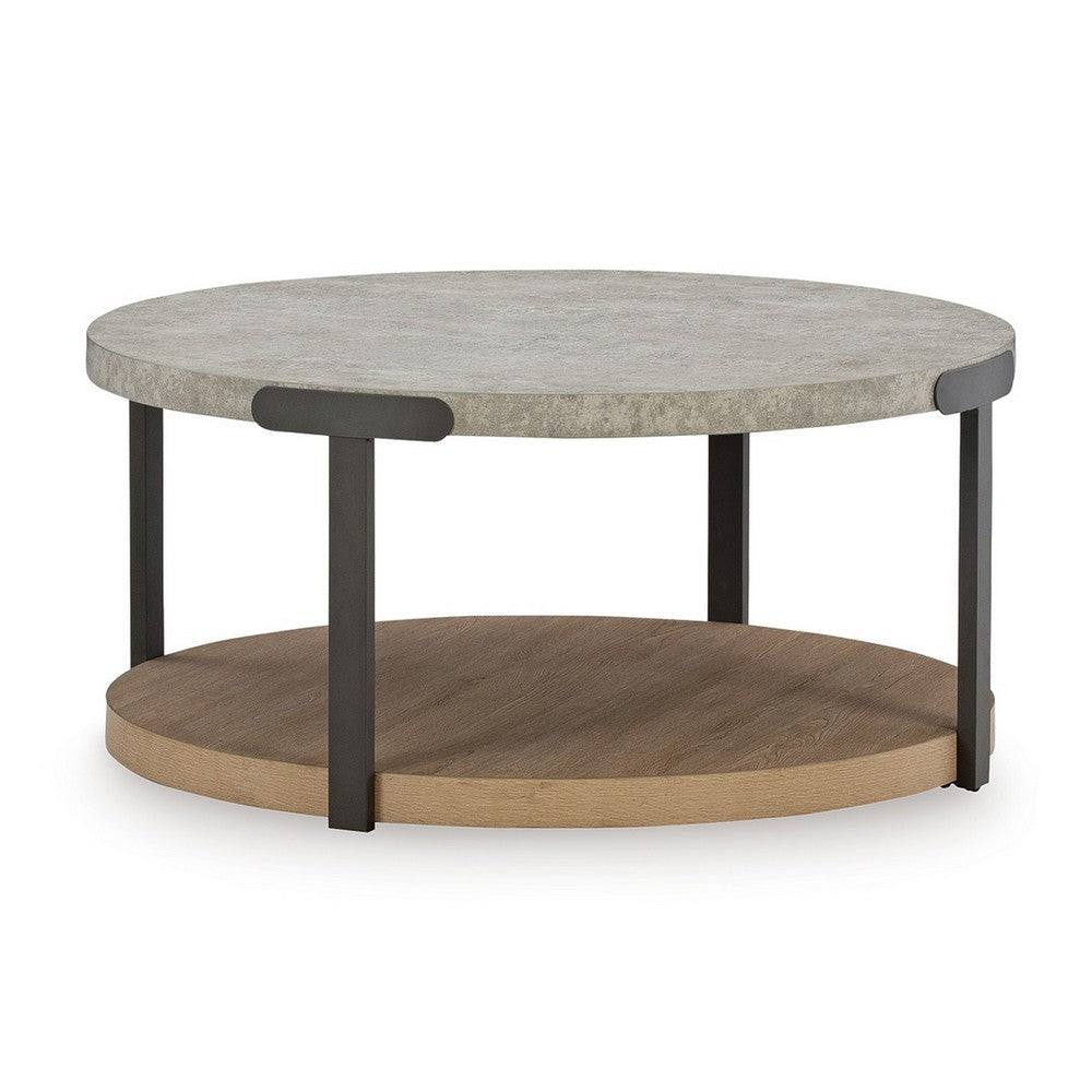 Hein 3pc Coffee n End Table Set, Gray Round Top w Shelf and Wheels