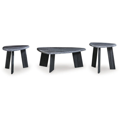 Bey 3pc Coffee n Table Set, Gray Faux Marble Top, Geometric Panel Base