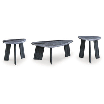 Bey 3pc Coffee n Table Set, Gray Faux Marble Top, Geometric Panel Base