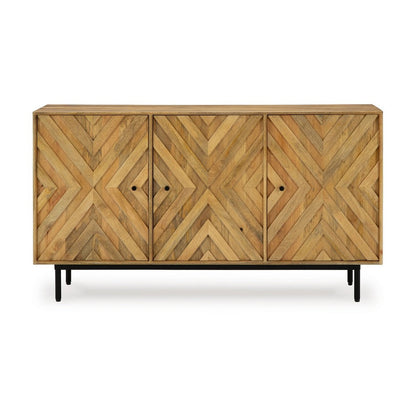 Sideboard Cabinet Console, Diamond Pattern 3 Doors, Brown 58 Inch