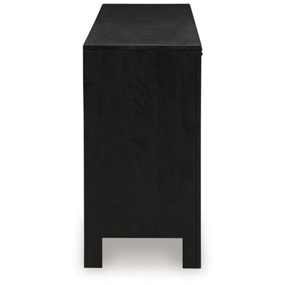 Sideboard Cabinet Console, 4 Doors Woven Cane, 70 Inch Black and Brown