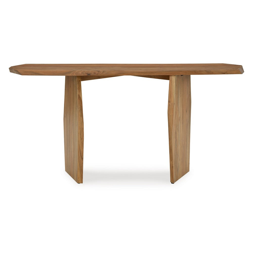 Console Sofa Table, Acacia Wood Irregular Tabletop, Brown 64 Inch