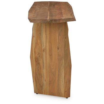Console Sofa Table, Acacia Wood Irregular Tabletop, Brown 64 Inch