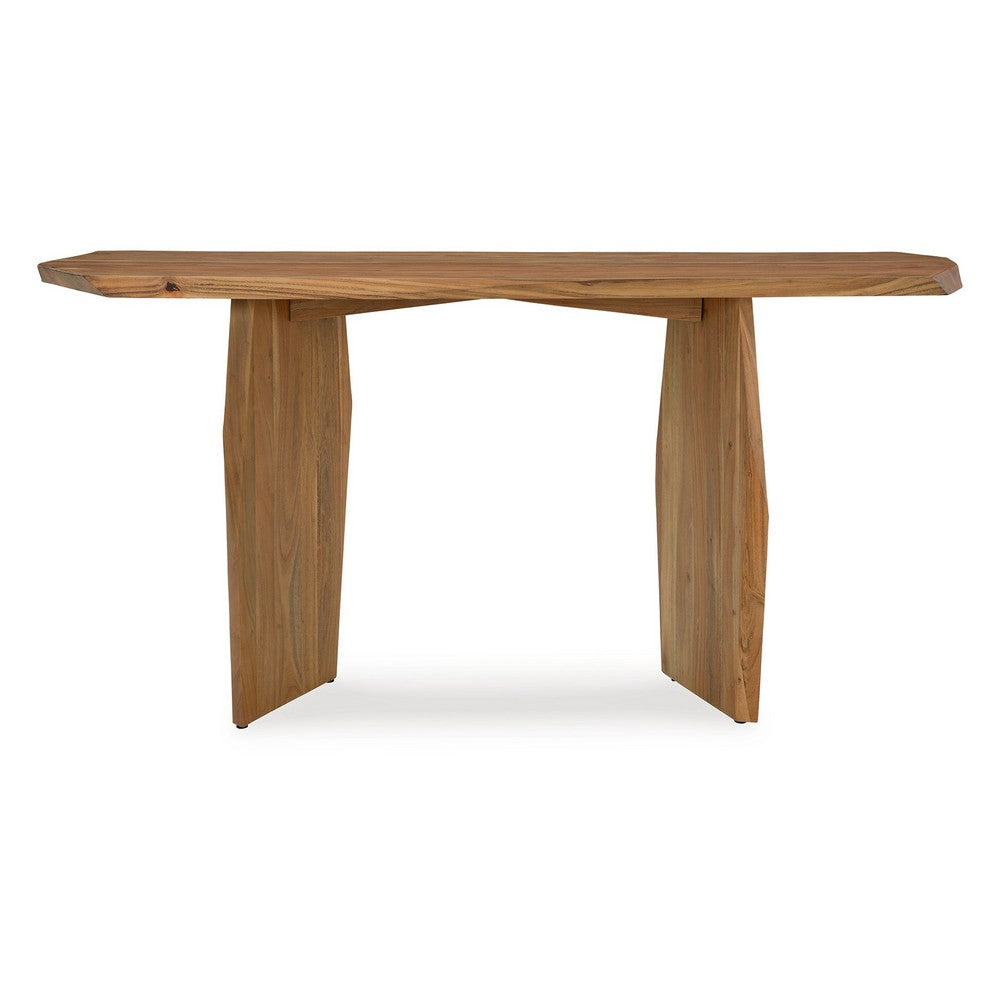 Console Sofa Table, Acacia Wood Irregular Tabletop, Brown 64 Inch