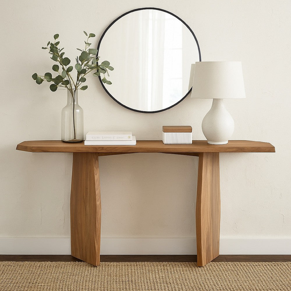 Console Sofa Table, Acacia Wood Irregular Tabletop, Brown 64 Inch