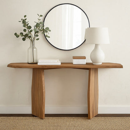 Console Sofa Table, Acacia Wood Irregular Tabletop, Brown 64 Inch
