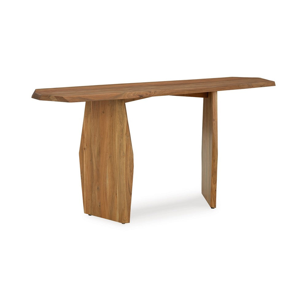 Console Sofa Table, Acacia Wood Irregular Tabletop, Brown 64 Inch