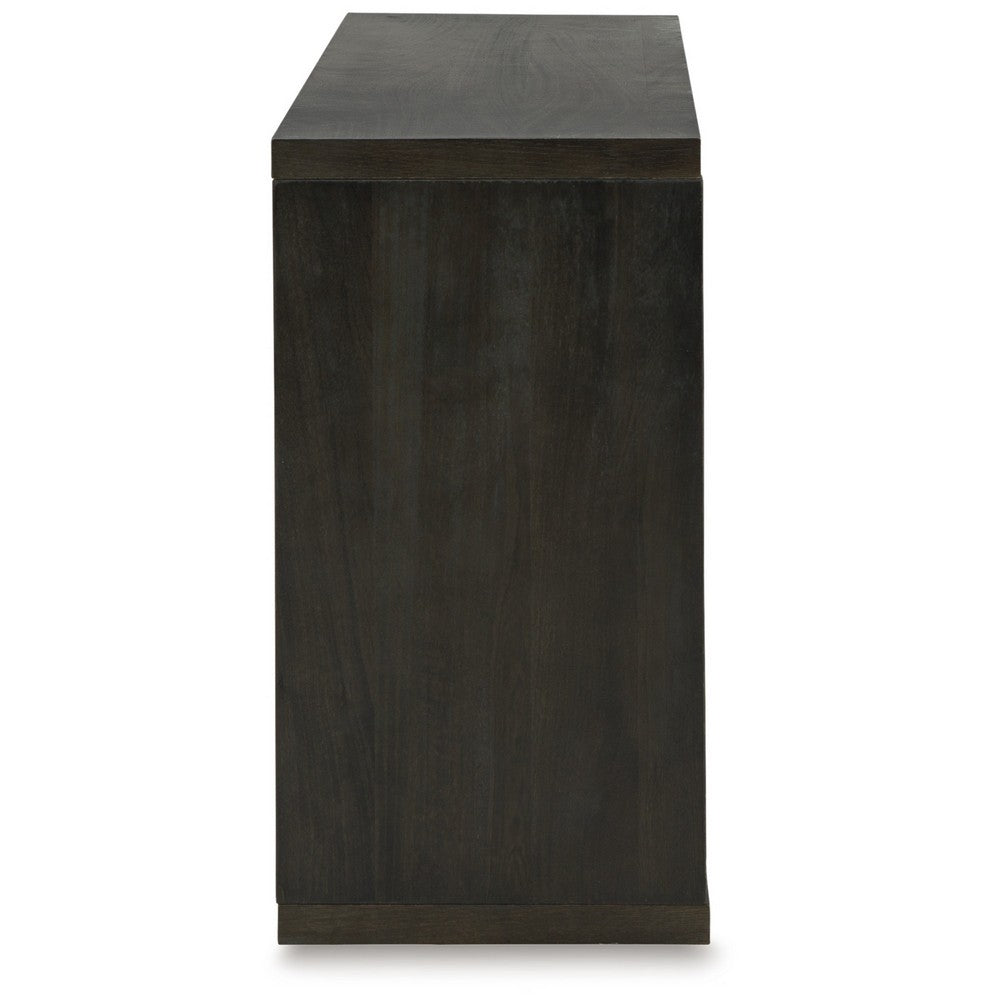 Console Sofa Table, Solid Wood C Shape w Shelf, Black Brown 58 Inch