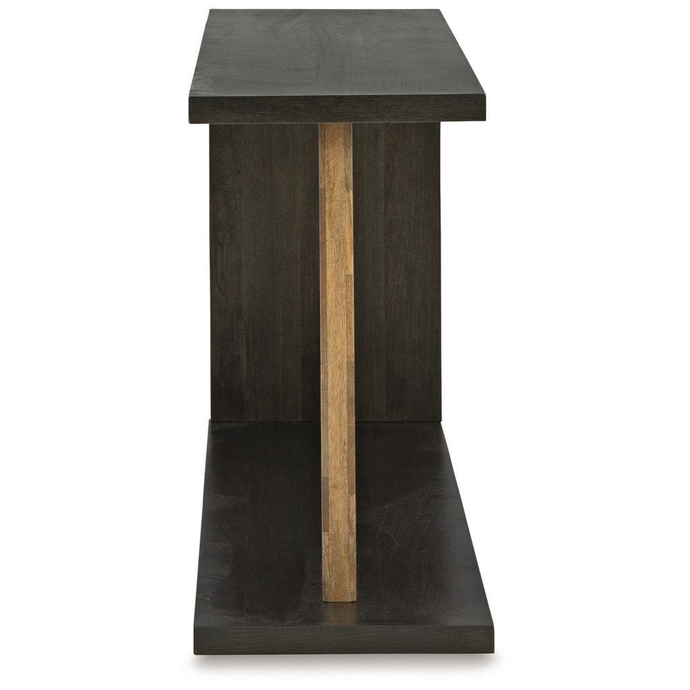 Console Sofa Table, Solid Wood C Shape w Shelf, Black Brown 58 Inch
