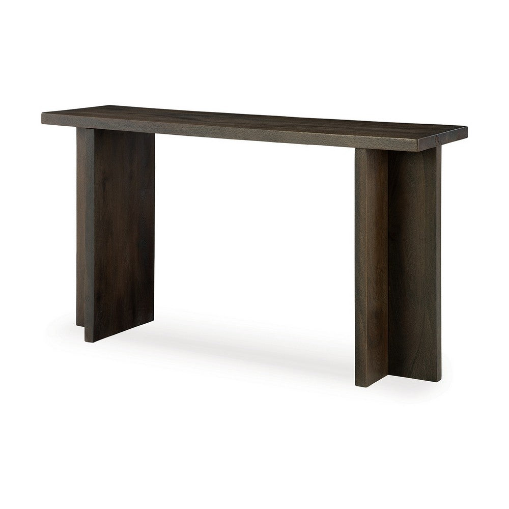 Console Sofa Table, Solid Wood T Shaped Legs, Dark Brown 53 Inch