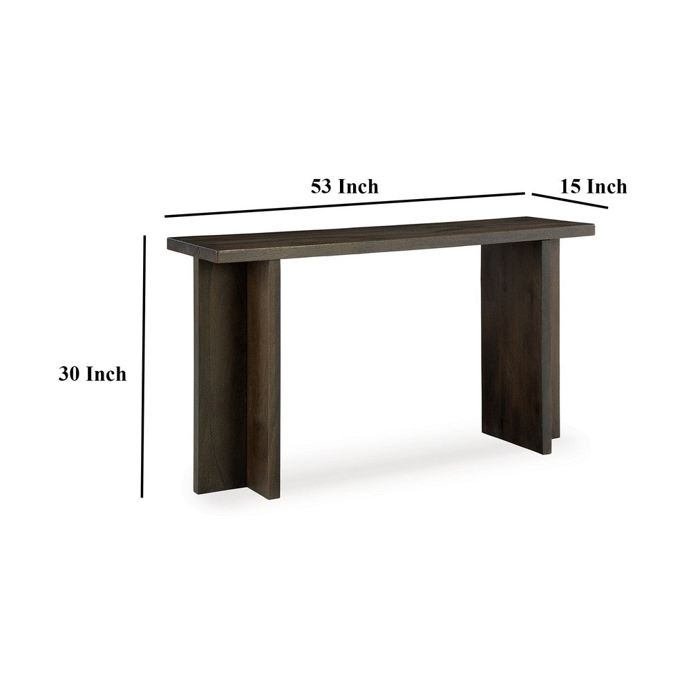 Console Sofa Table, Solid Wood T Shaped Legs, Dark Brown 53 Inch