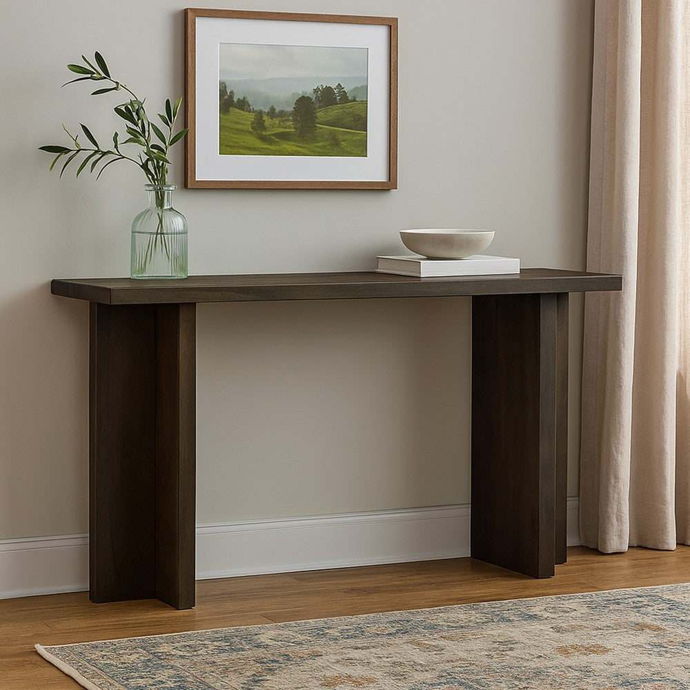 Console Sofa Table, Solid Wood T Shaped Legs, Dark Brown 53 Inch