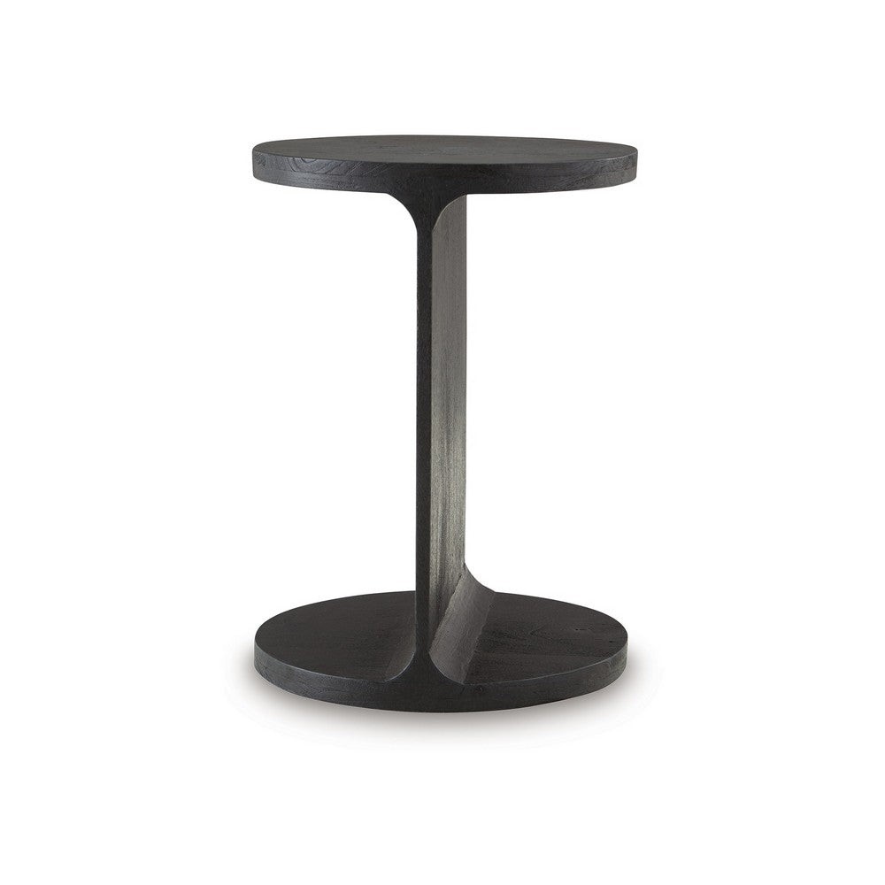 Accent Table, I Shaped Mango Wood Body, Sandblasted Black 16 Inch