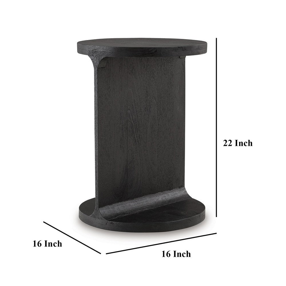 Accent Table, I Shaped Mango Wood Body, Sandblasted Black 16 Inch