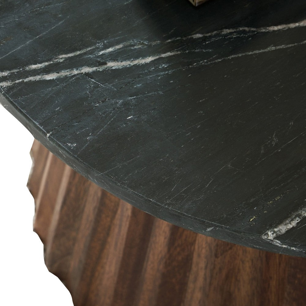 Ceil Cocktail Coffee Table, 26 Inch Fluted Flared Base, Black Marble