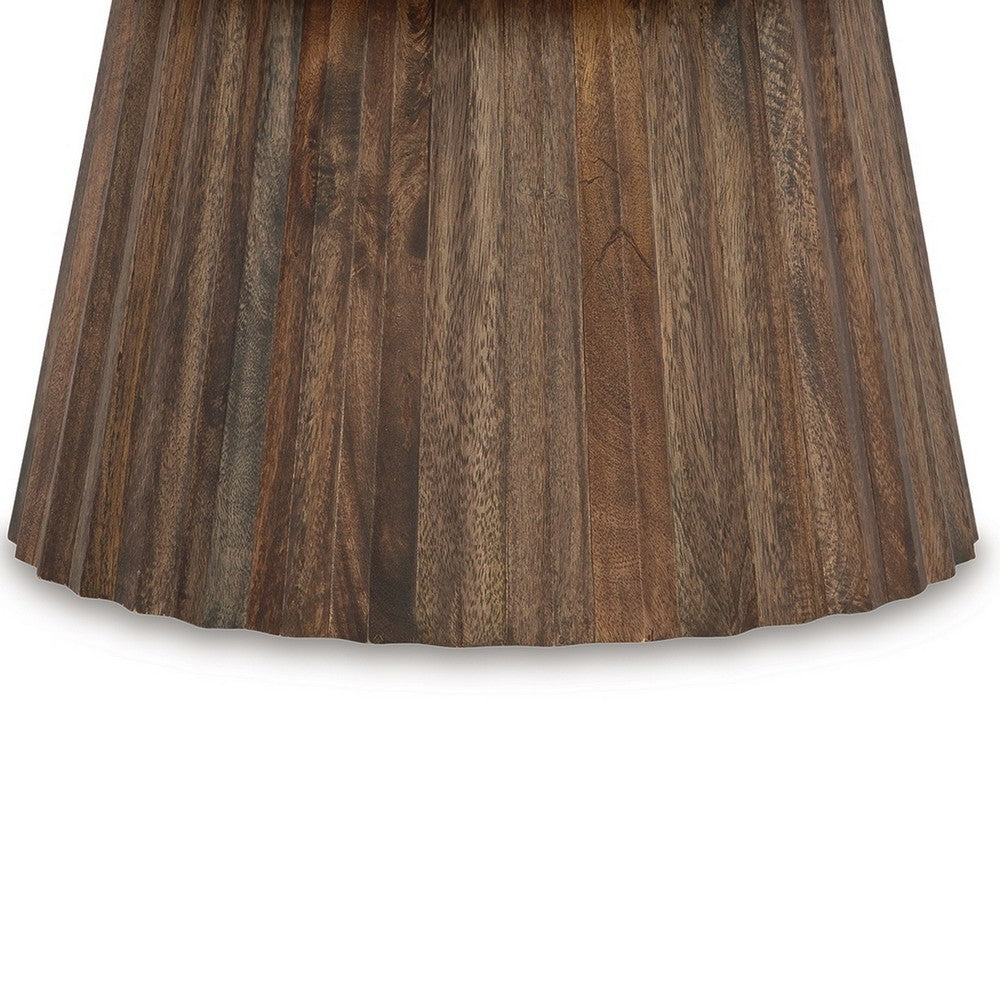 Ceil Cocktail Coffee Table, 26 Inch Fluted Flared Base, Black Marble