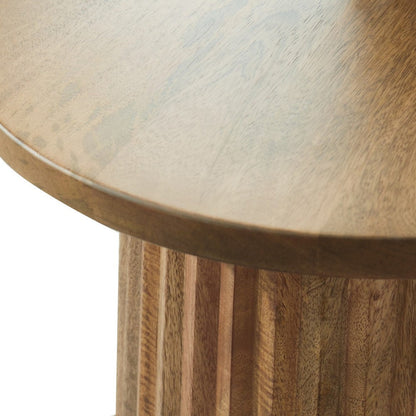 Ceil Accent Table, Round Fluted Walnut Brown Solid Wood Base, 20 Inch
