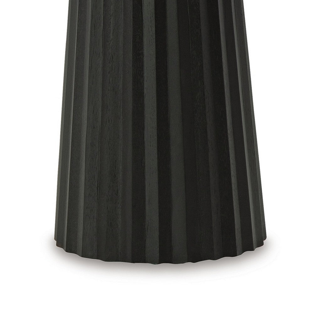 Ceil Accent Table, Round Fluted Classic Black Solid Wood Base, 14 Inch