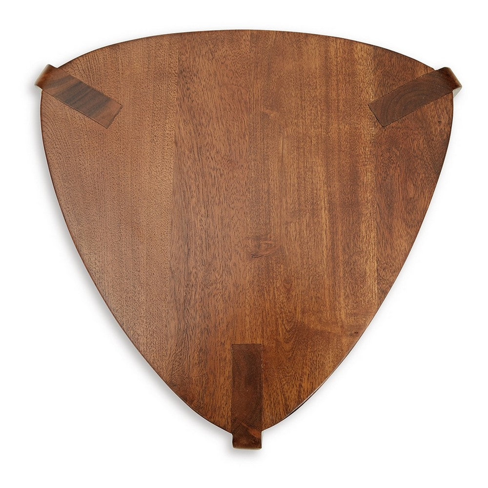 Nesting Accent Table Set of 2, Brown Solid Mango Wood Triangular Shape