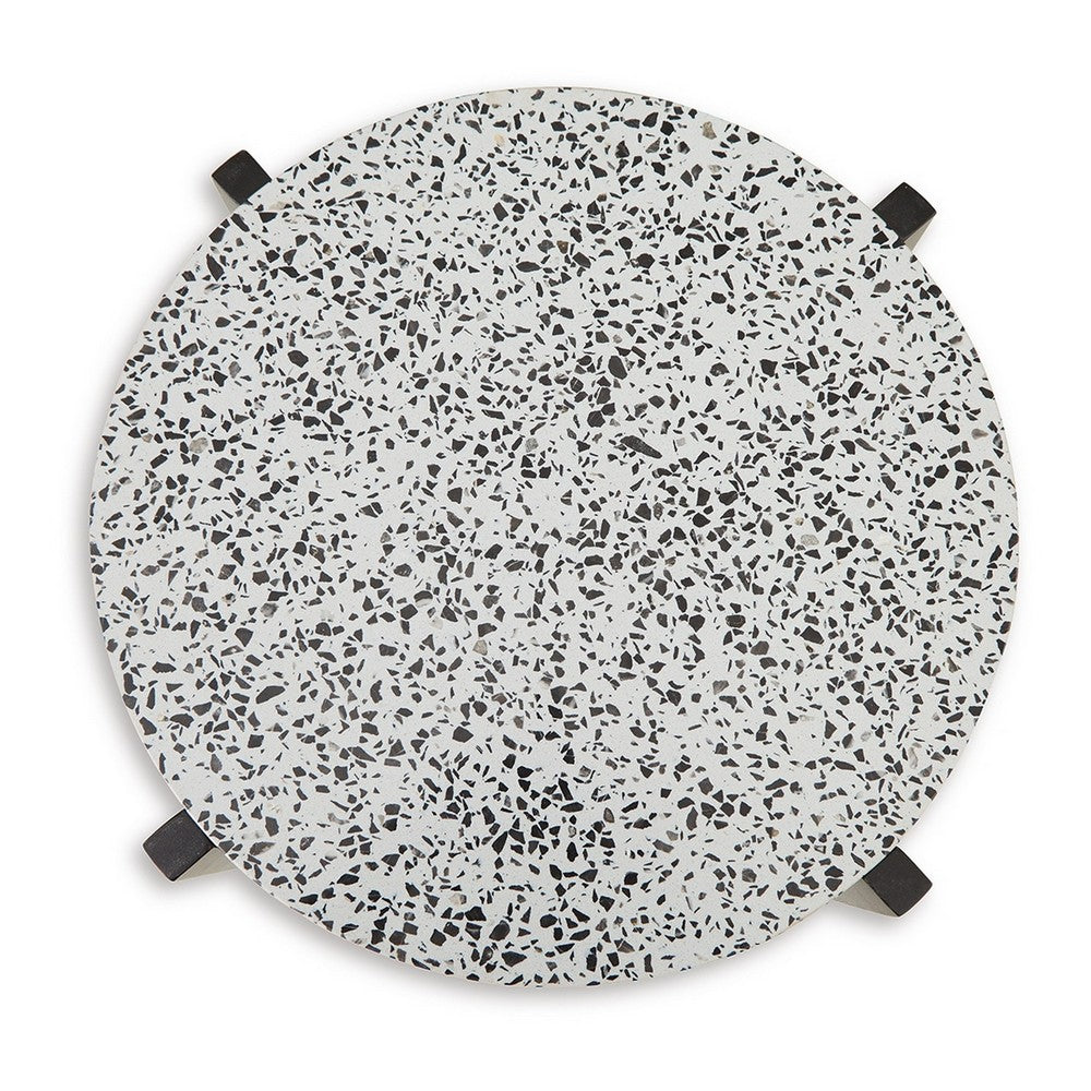 Accent Table, Round Terrazzo Tabletop, 25 Inch, Dark Brown Mango Wood