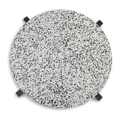 Accent Table, Round Terrazzo Tabletop, 25 Inch, Dark Brown Mango Wood
