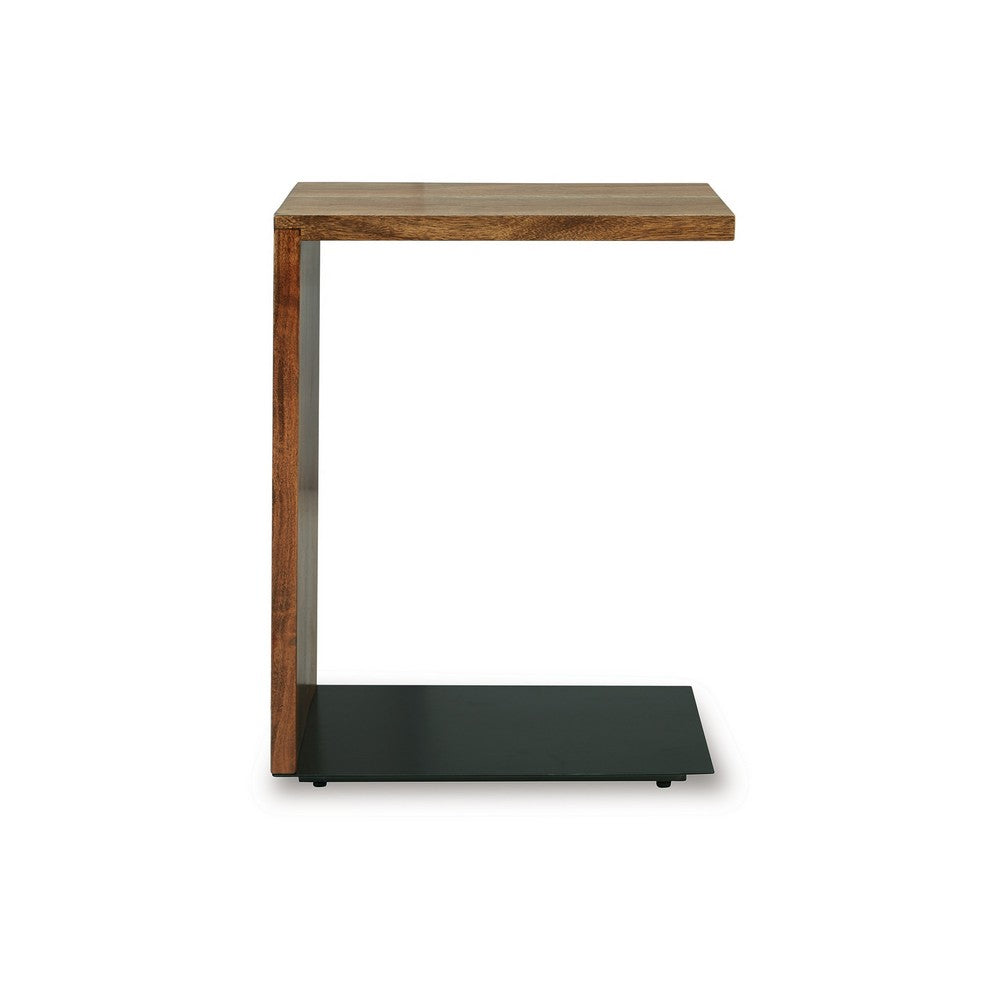 Accent Table, Solid Wood C Shape Design, 18 Inch, Dark Brown