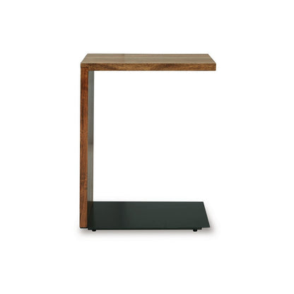 Accent Table, Solid Wood C Shape Design, 18 Inch, Dark Brown