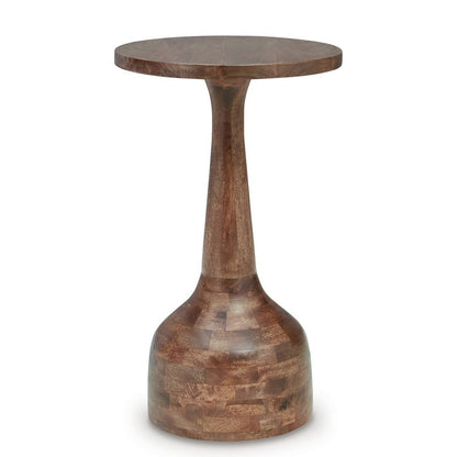 Accent Table, Solid Wood Turned Design, 14 Inch, Medium Brown Finish