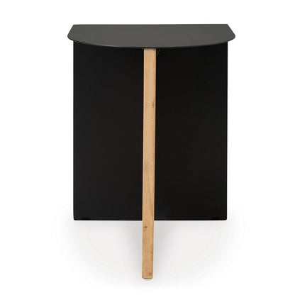 Modern Table, Metal Frame w Solid Wood Base, 16 Inch, Black and Brown