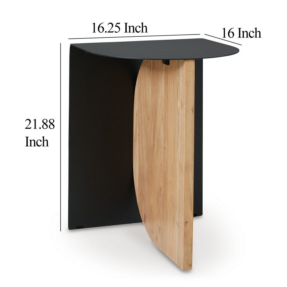 Modern Table, Metal Frame w Solid Wood Base, 16 Inch, Black and Brown
