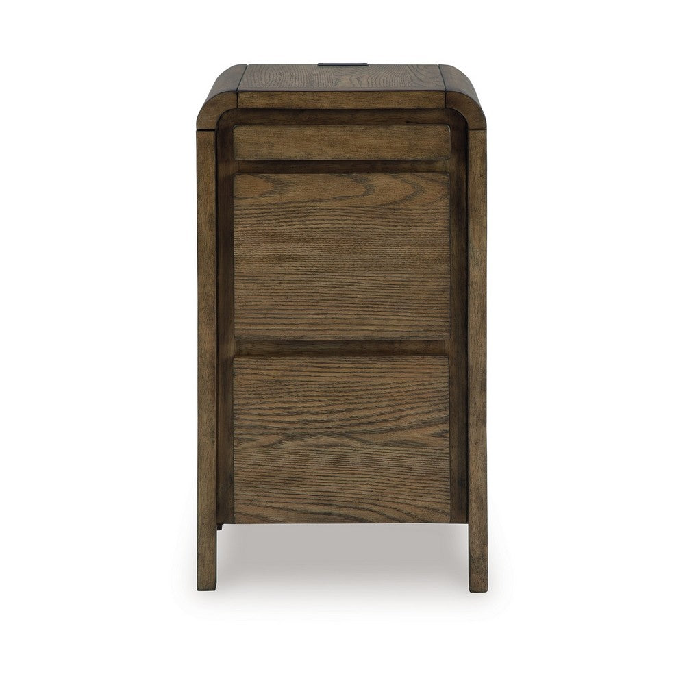 Accent Table, USB Charging Ports, 17 Inch Warm Brown Wood Veneer