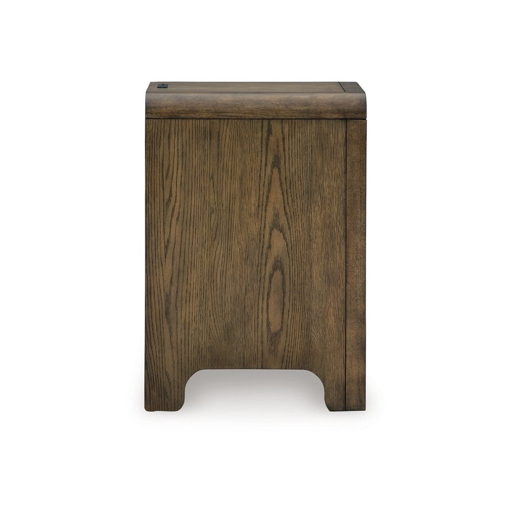 Accent Table, USB Charging Ports, 17 Inch Warm Brown Wood Veneer
