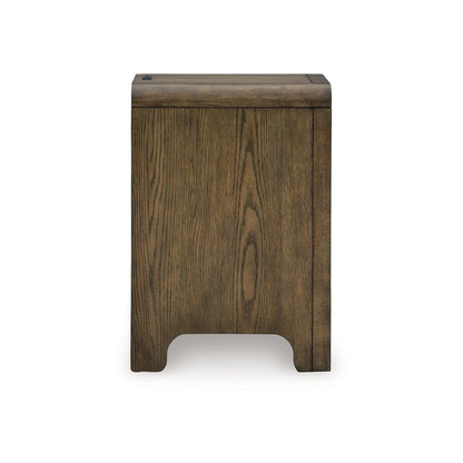 Accent Table, USB Charging Ports, 17 Inch Warm Brown Wood Veneer