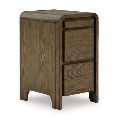 Accent Table, USB Charging Ports, 17 Inch Warm Brown Wood Veneer