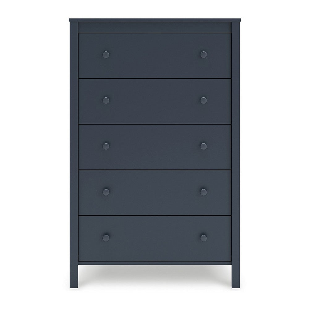 Cian Tall Dresser Chest, 5 Drawers, Knobs, Navy Blue Wood, 50 Inch