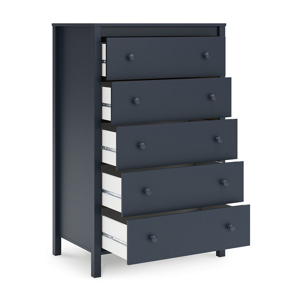 Cian Tall Dresser Chest, 5 Drawers, Knobs, Navy Blue Wood, 50 Inch
