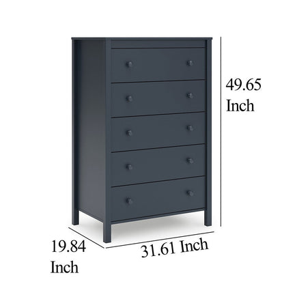 Cian Tall Dresser Chest, 5 Drawers, Knobs, Navy Blue Wood, 50 Inch