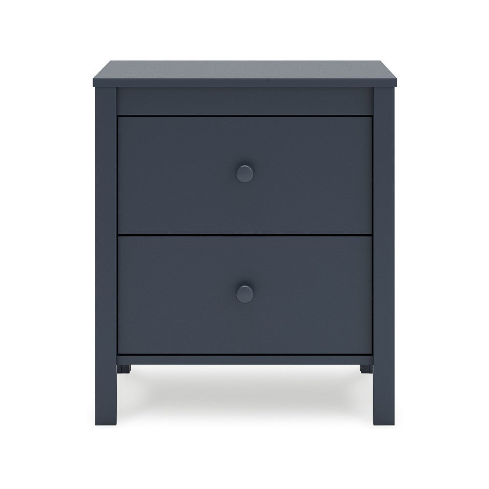 Cian Nightstand, 2 Drawers, Navy Blue Wood, Knob Handles, 24 Inch